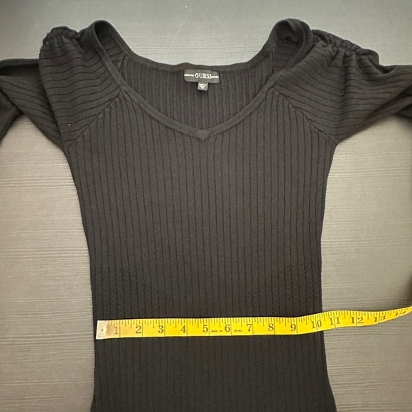 Guess Black V-Neck Long Sleeve Ribbed Knit Bodycon Sweater Dress Size Medium - Picture 9 of 10